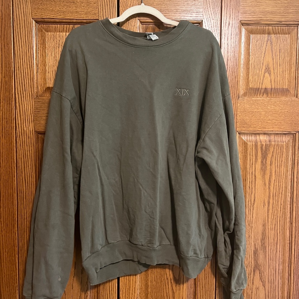 XIX Green Crewneck Sweater Relaxed Fit Cotton Blend